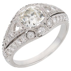 Art Deco inspired GIA 1.24 carat old mine cut diamond platinum engagement ring