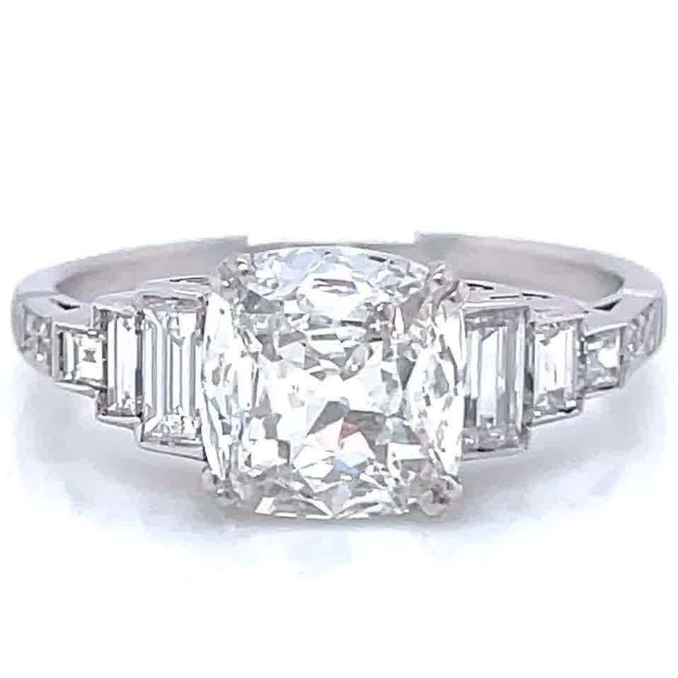 Art Deco Inspired GIA 1.51 Carat Old Mine Cut Diamond Platinum Engagement Ring In New Condition In Beverly Hills, CA