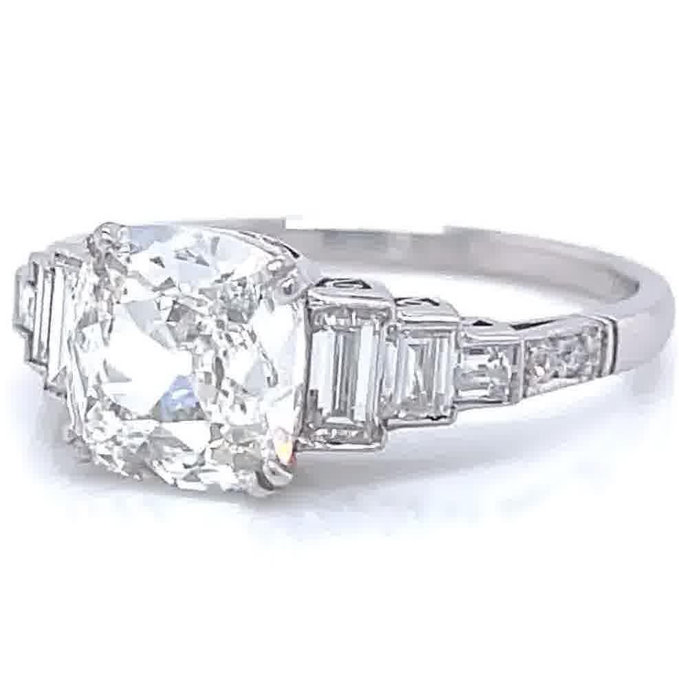 Women's Art Deco Inspired GIA 1.51 Carat Old Mine Cut Diamond Platinum Engagement Ring