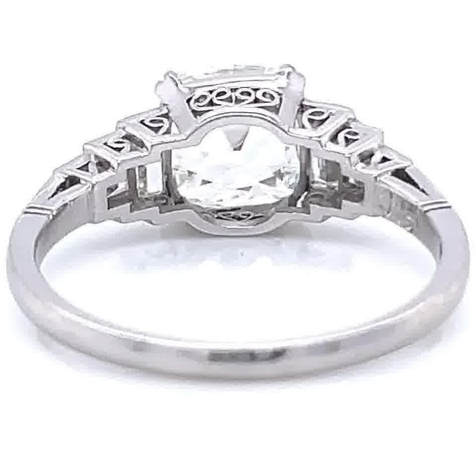 Art Deco Inspired GIA 1.51 Carat Old Mine Cut Diamond Platinum Engagement Ring 2