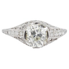 Art Deco Inspired GIA 1.72 Carat Old Mine Cut Diamond 14K Gold Filigree Ring