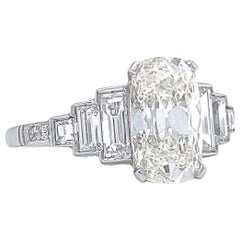 Art Deco Inspired GIA 2.02 Carat Cushion Cut Diamond Platinum Engagement Ring