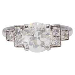 Retro Art Deco Inspired GIA 2.21 Carat Old European Cut Diamond 18k White Gold Ring