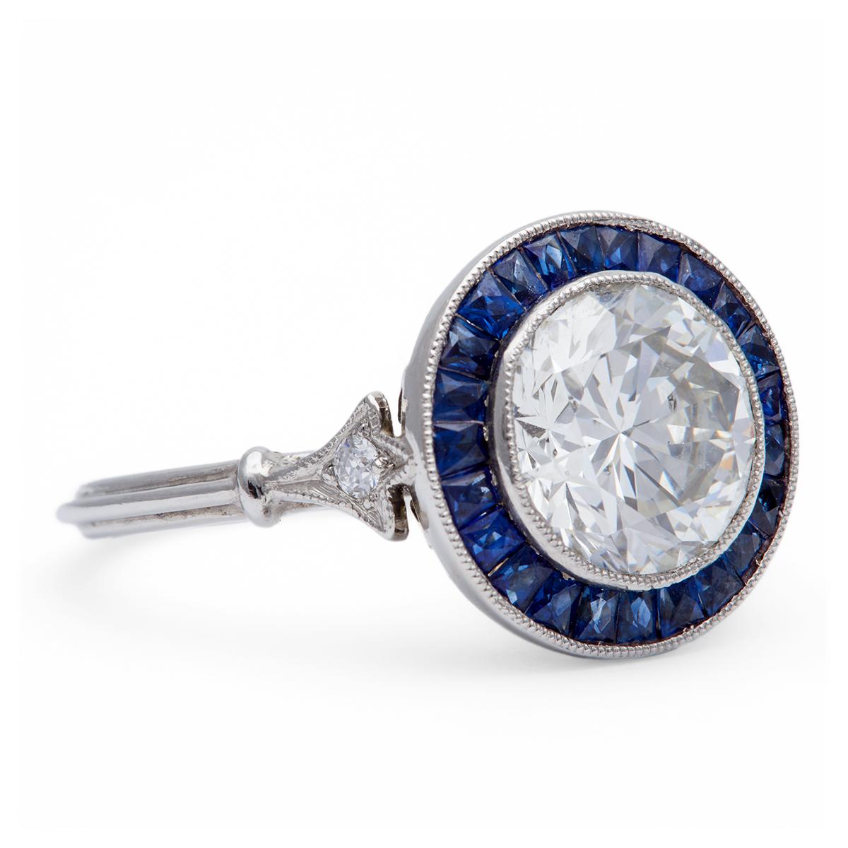 Art Deco Inspired GIA 2.21 Round Brilliant Cut Diamond Sapphire Platinum Target 1