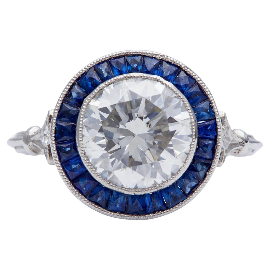 Art Deco Inspired GIA 2.21 Round Brilliant Cut Diamond Sapphire Platinum Target