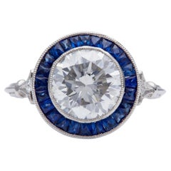 Art Deco inspirierter GIA 2,21 runder Diamant im Brillantschliff Saphir Platin target