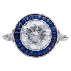 Art Deco Inspired GIA 2.21 Round Brilliant Cut Diamond Sapphire Platinum Target