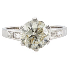 Art Deco Inspired GIA 2.52 Carat Round Brilliant Cut Diamond Platinum Ring