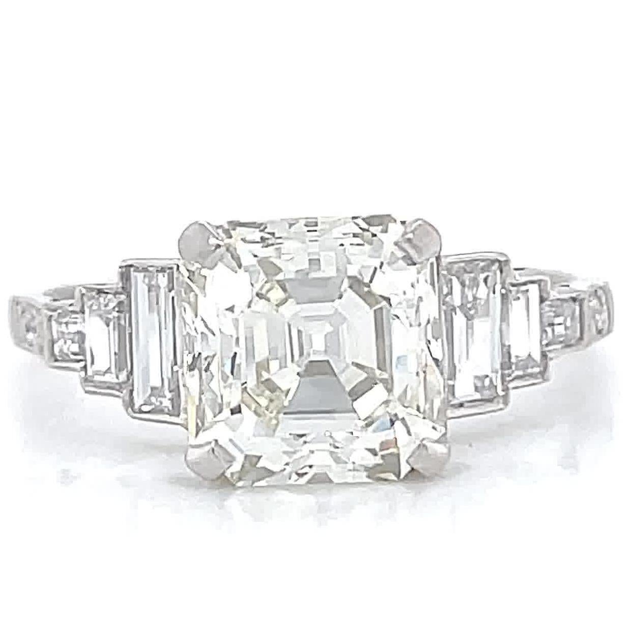 Emerald Cut Art Deco Inspired GIA 2.86 Carat Square Emerald Diamond Platinum Engagement Ring