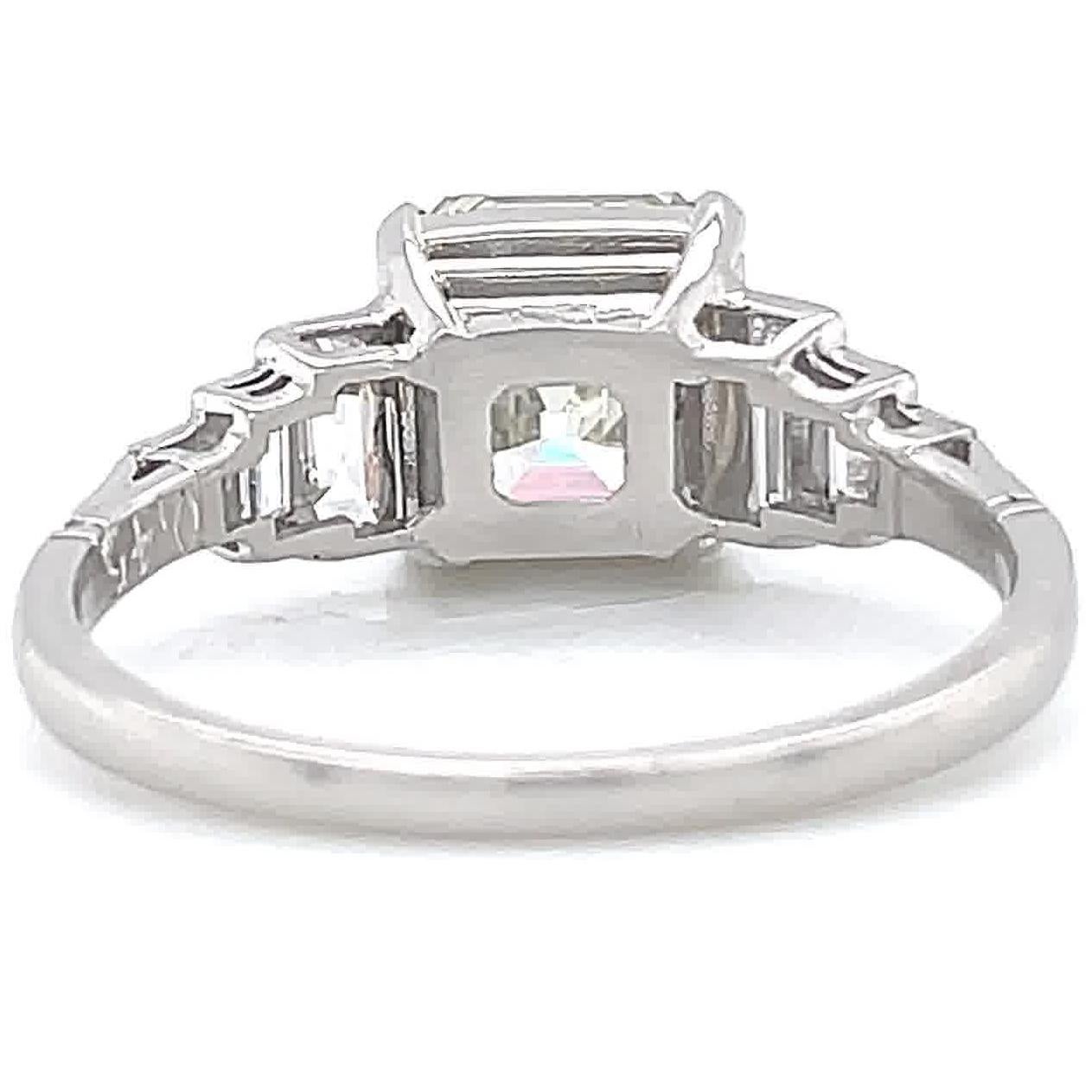 Women's Art Deco Inspired GIA 2.86 Carat Square Emerald Diamond Platinum Engagement Ring