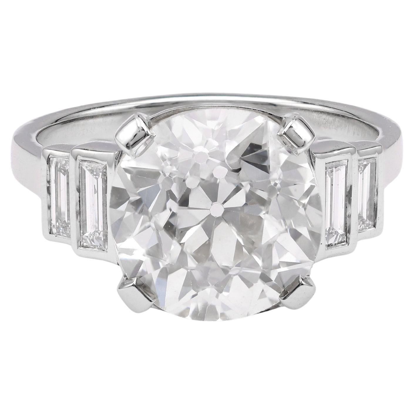 Art Deco Inspired GIA 4.00 Carat Old European Cut Diamond Platinum Ring For Sale