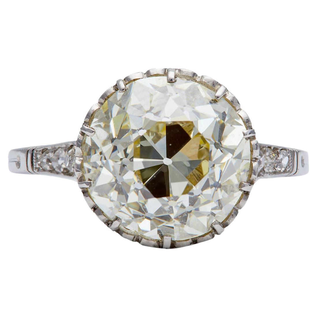 Art Deco Inspired GIA 5.48 Carats Old European Diamond Platinum Engagement Ring For Sale