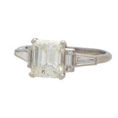 Art Deco Inspired GIA Certified Emerald Cut Diamond Ring in Platinum