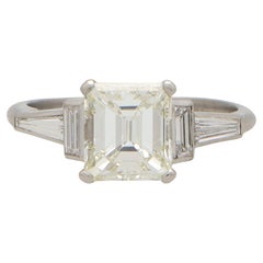Art Deco Inspired GIA Certified Emerald Cut Diamond Ring in Platinum