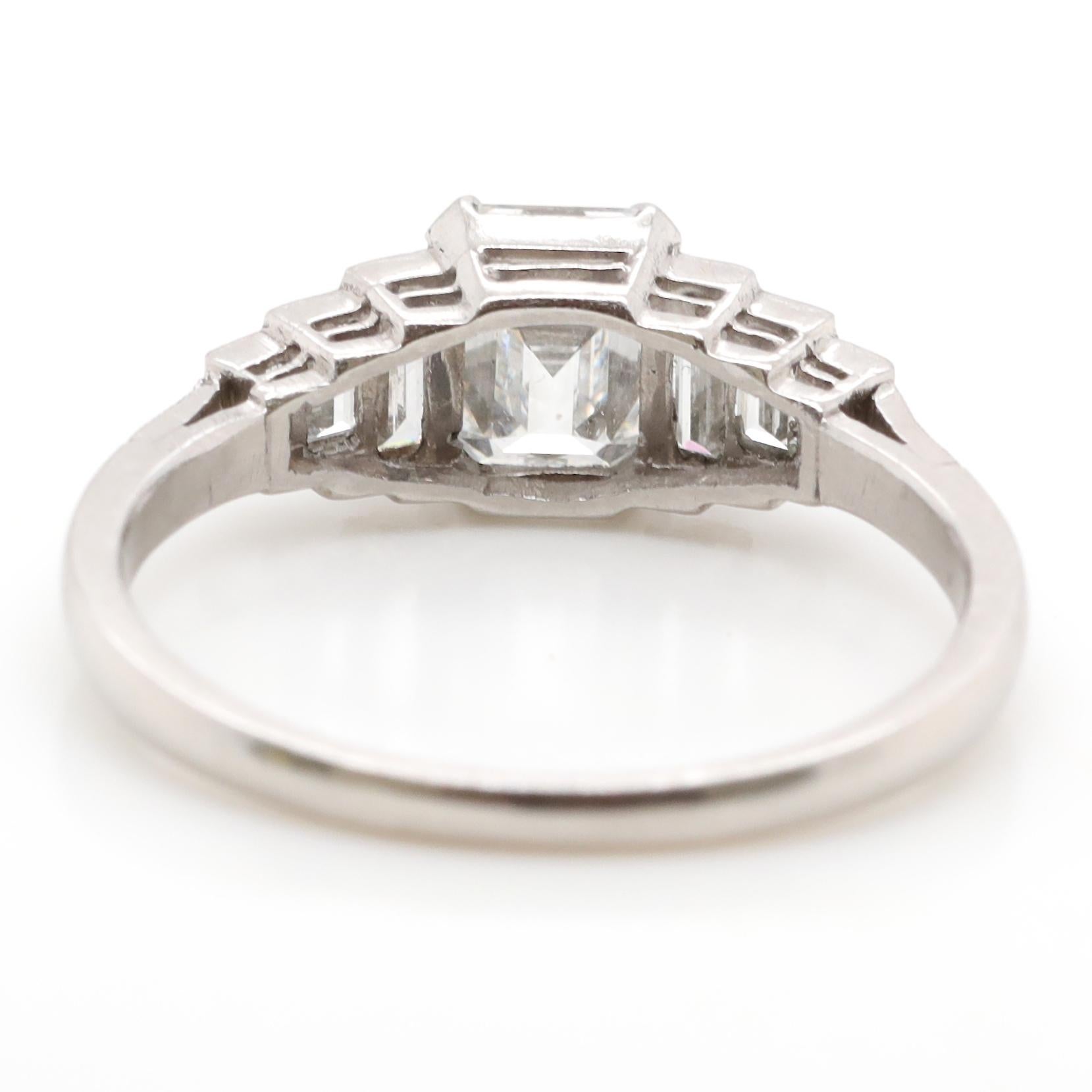 Art Deco Inspired GIA E Color VS1 Clarity 1.02 Carat Diamond Platinum Ring 1