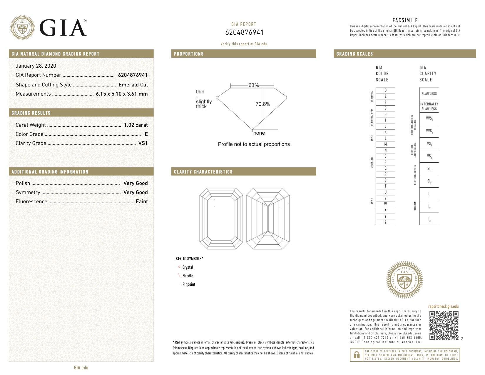 Art Deco Inspired GIA E Color VS1 Clarity 1.02 Carat Diamond Platinum Ring 2