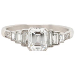 Art Deco Inspired GIA E Color VS1 Clarity 1.02 Carat Diamond Platinum Ring