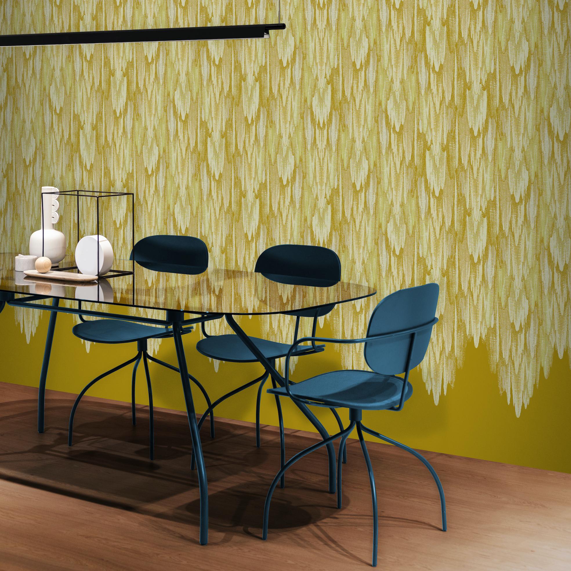 British Art Deco Inspired Gold Yellow Wallpaper Panels: Grotto Turmeric Mica For Sale