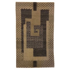 Art Deco-Inspired Gray, Black, and Cream Labyrinth Wool Persian Rug 3' x 5'