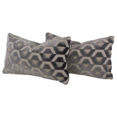 Art Deco Inspired Gray Velvet Throw Pillow, a Pair