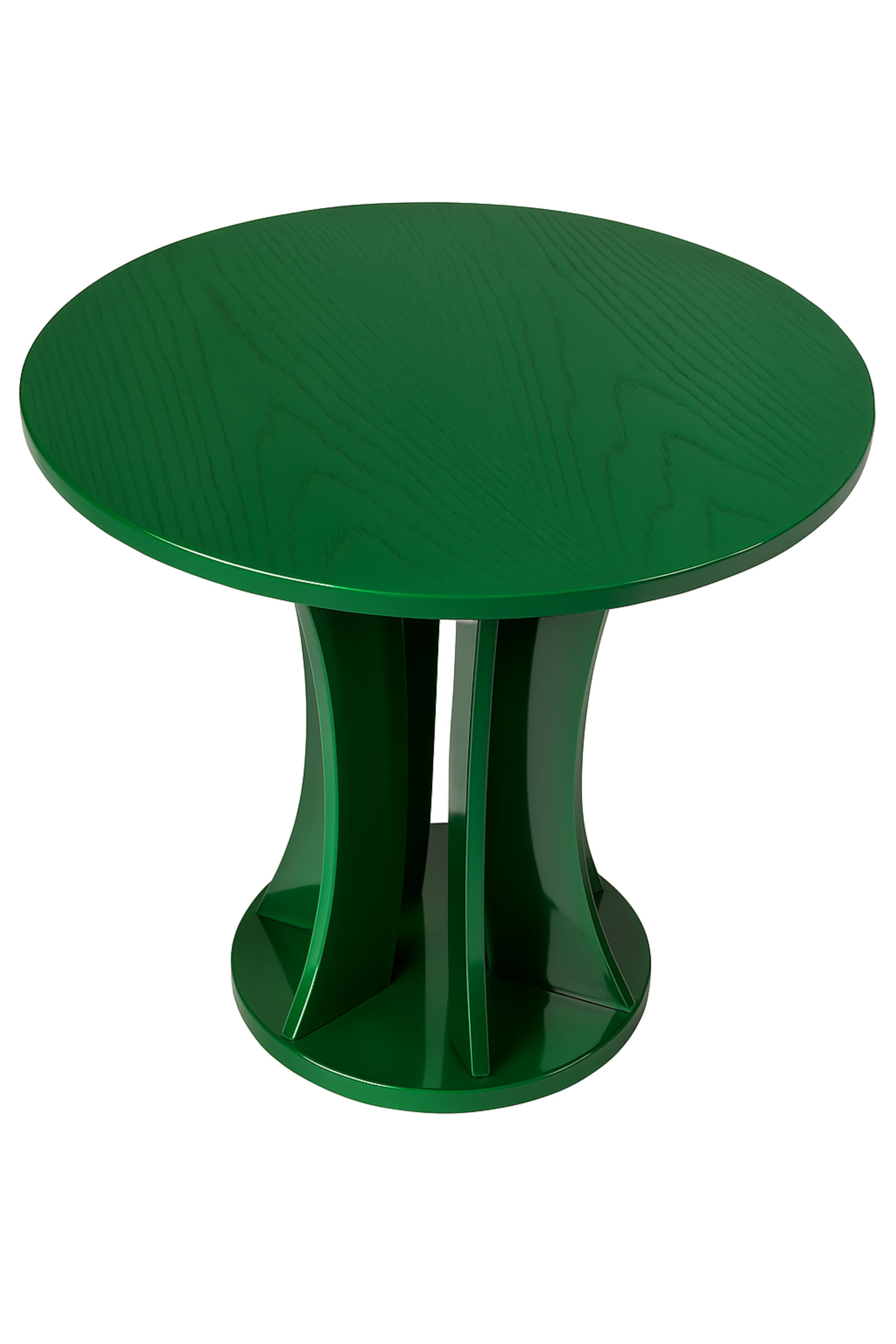 French Art Deco Inspired Green Emerald color Circular Pedestal Table, 20th Century For Sale