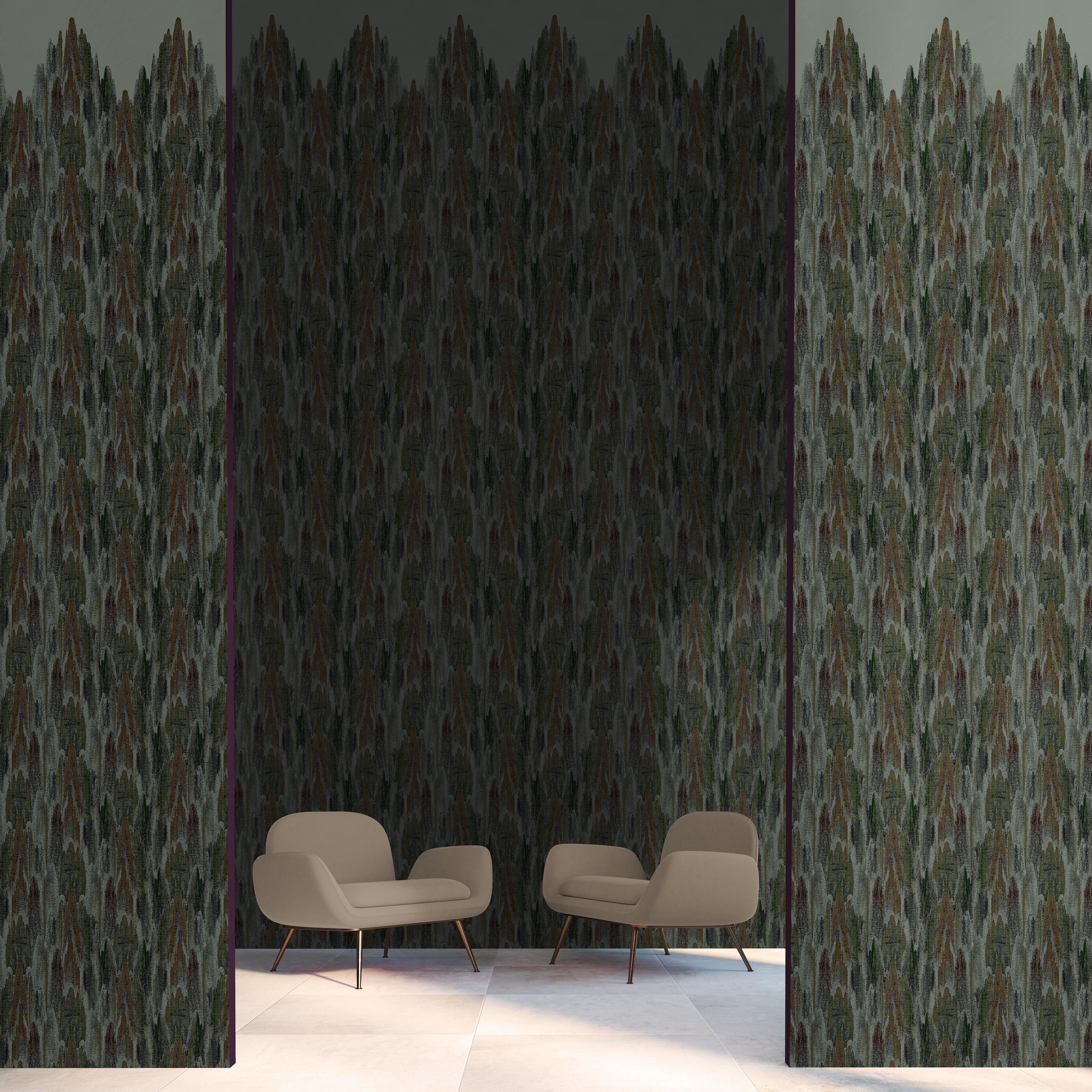 British Art Deco Inspired Grey & Green Wallpaper Panels: Grotto Painshill For Sale