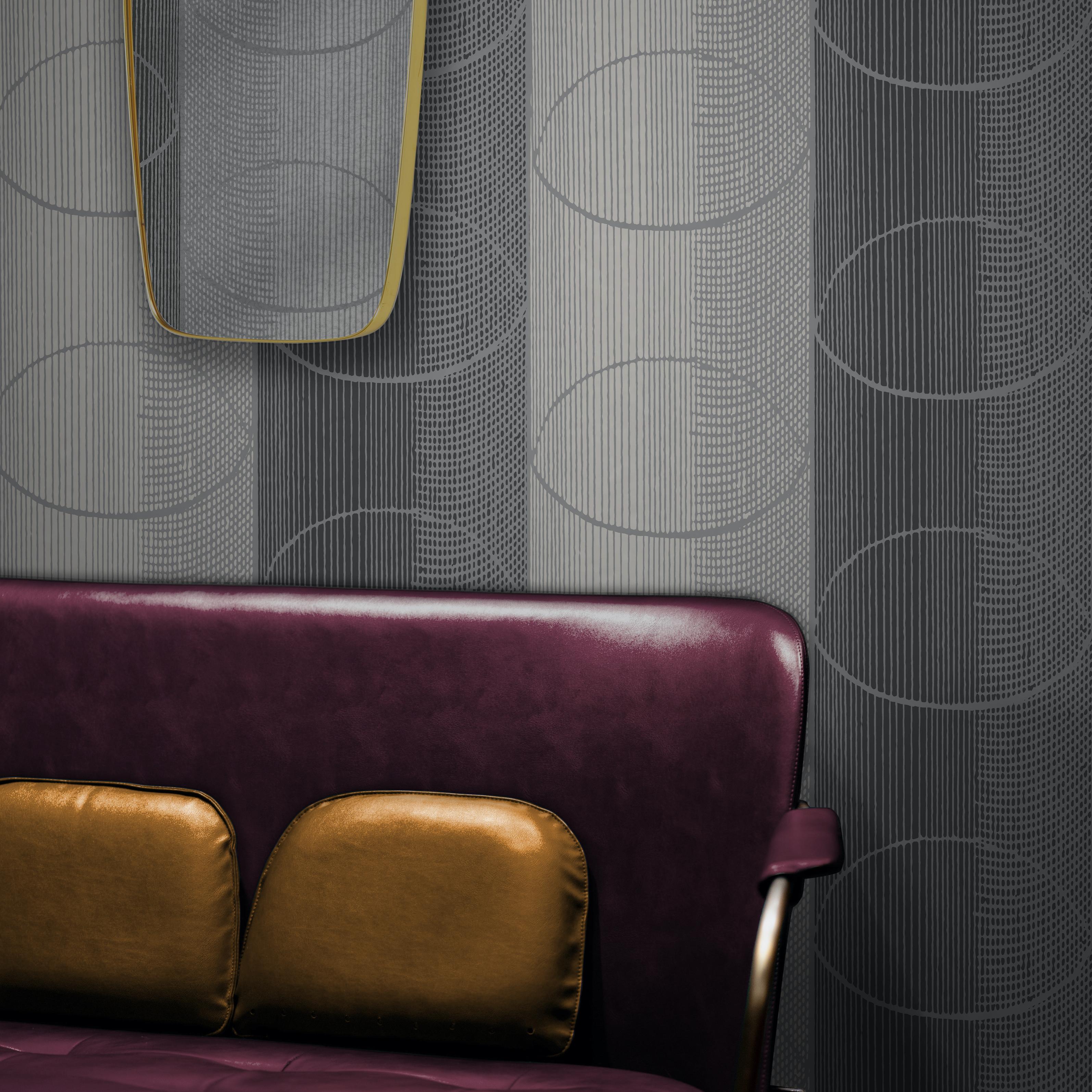 British Art Deco Inspired Grey Wallpaper: Des Cercles Fog For Sale
