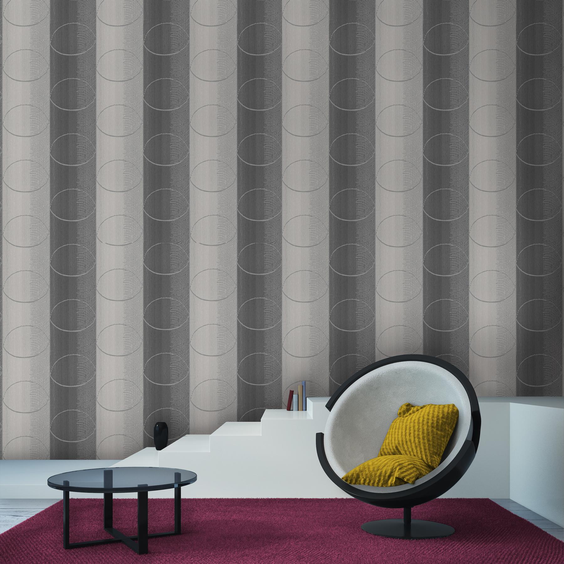 Art Deco Inspired Grey Wallpaper: Des Cercles Fog In New Condition For Sale In AMSTERDAM, NH