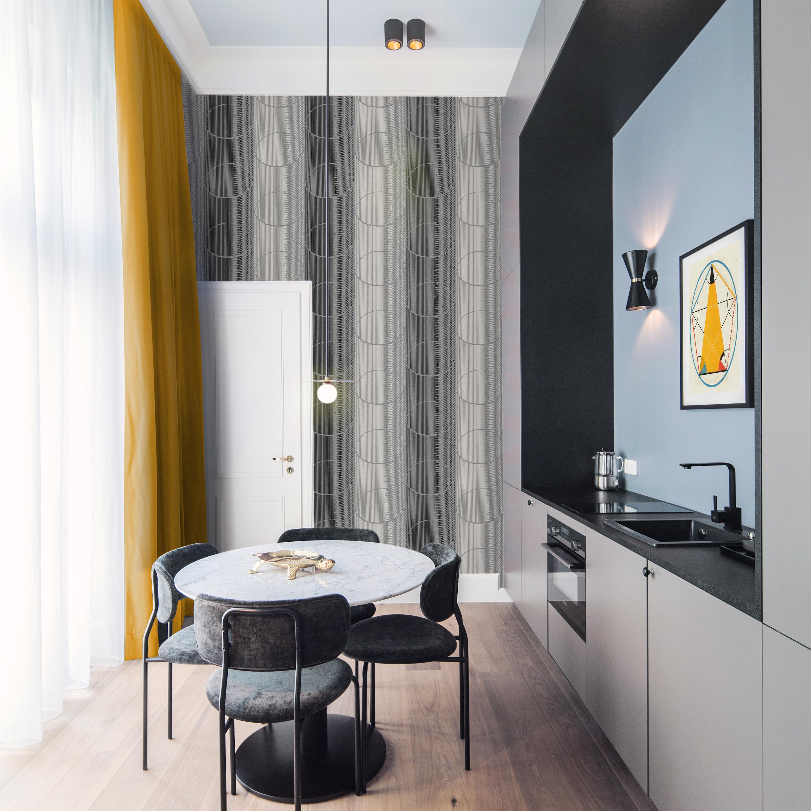 Contemporary Art Deco Inspired Grey Wallpaper: Des Cercles Fog For Sale