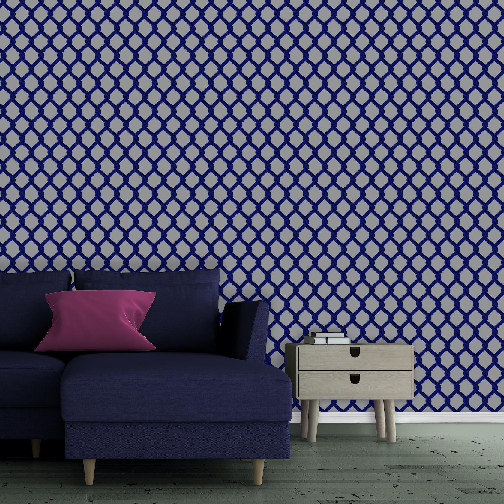 British Art Deco Inspired Grey Wallpaper: Net Nougat For Sale