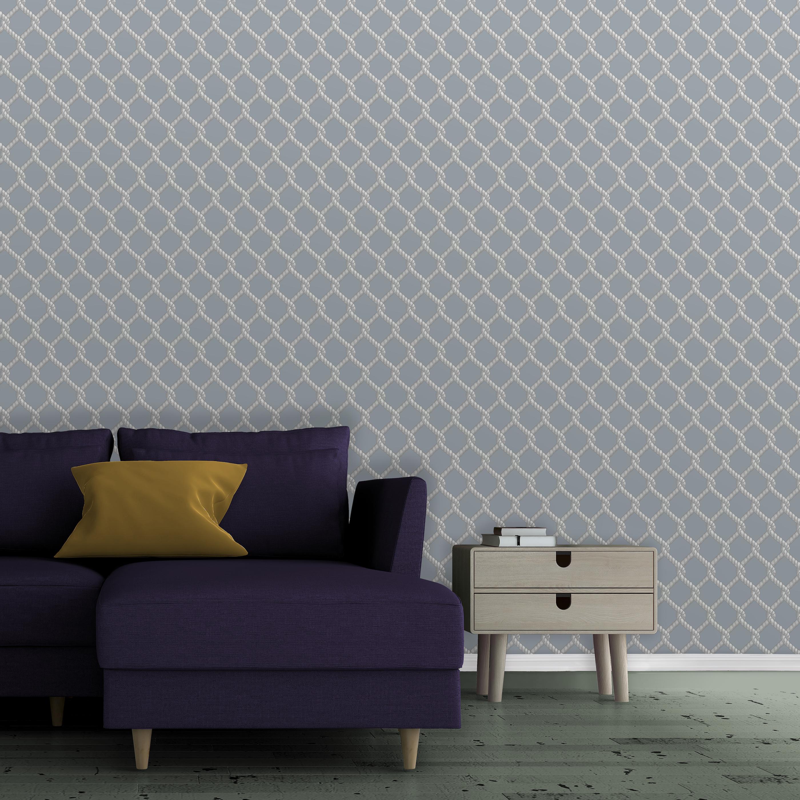 British Art Deco Inspired Grey Wallpaper: Net Silver For Sale