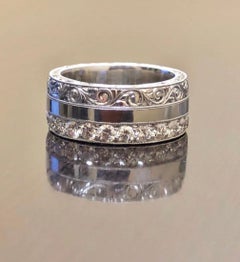 Art Deco Inspired Hand Engraved Platinum Diamond Eternity Engagement Band