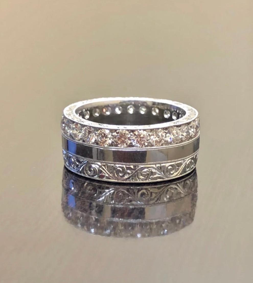 Art Deco Inspired Hand Engraved Platinum Diamond Eternity Engagement Band For Sale 4