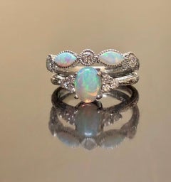 Art Deco Inspired Hand Engraved Platinum Australian Opal Diamond Bridal Set