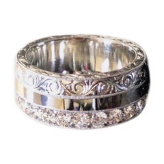 Art Deco Inspired Hand Engraved Platinum Diamond Eternity Engagement Band