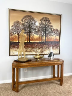 Art Deco Inspired Herringbone Parquet Top Gold Trim Oak Console Table