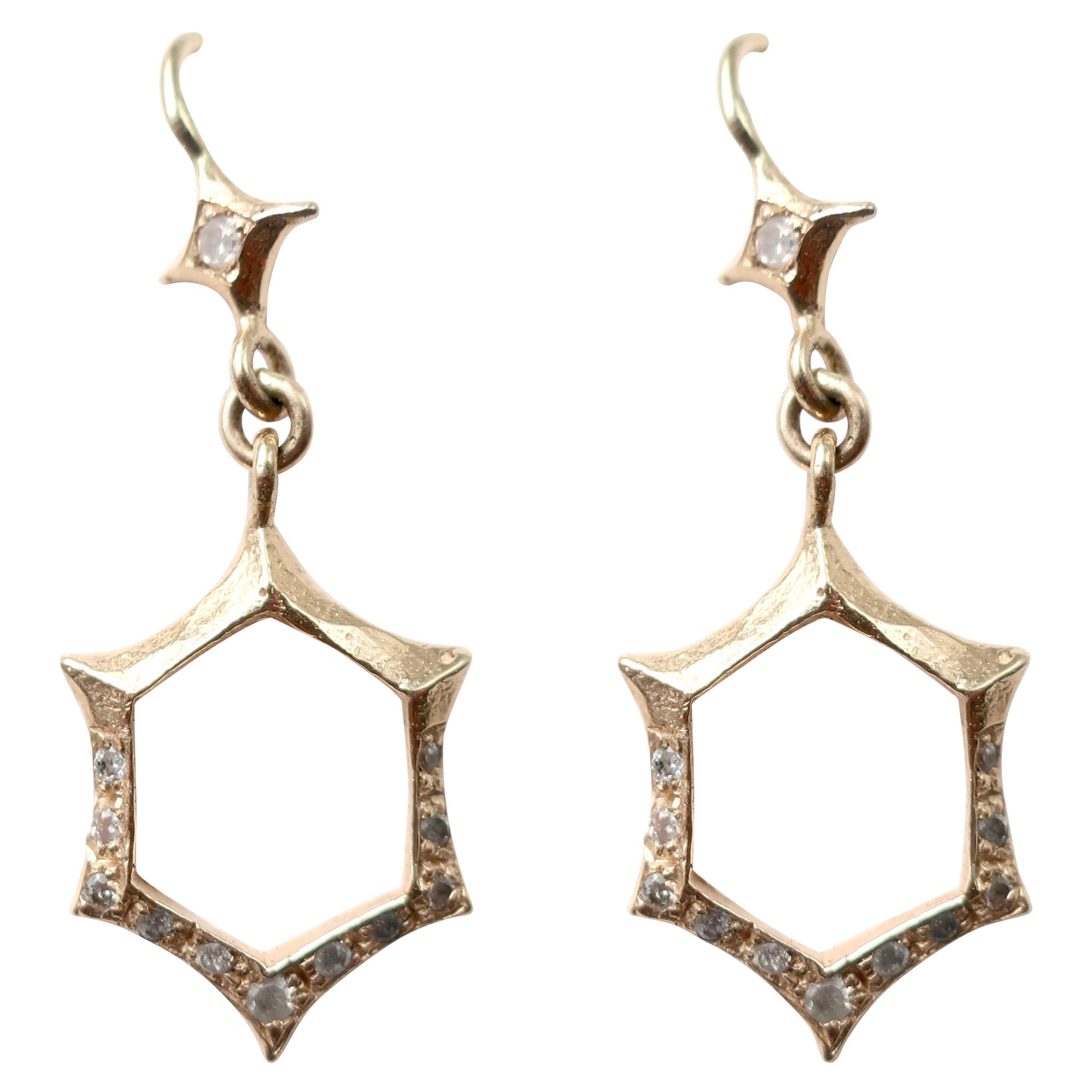 Art Deco Inspired Hexagon Earrings in 14 Karat Gold with Diamonds