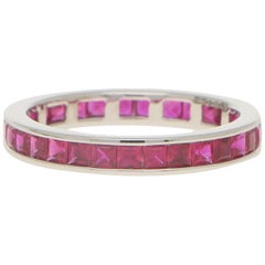 Art Deco Inspired Invisibly Set Ruby Full Eternity Ring Set in Platinum