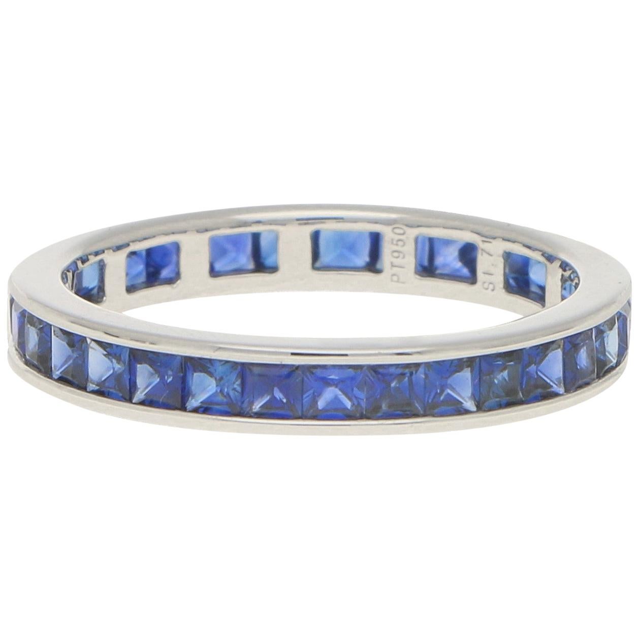 Art Deco Inspired Invisibly Set Sapphire Full Eternity Ring Set in Platinum