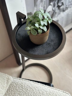 Art Deco Inspired Kangaroo Martini Table Round Powder-Coated & Cowhide Insert