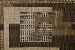 Art Deco-Inspired Labyrinth Wool Persian Carpet in Taupe, Cream & Brown, 9 x 12