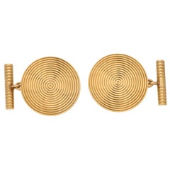 Art Deco Inspired Large Round Kutchinsky Cufflinks Set in 9 Karat Yellow Gold