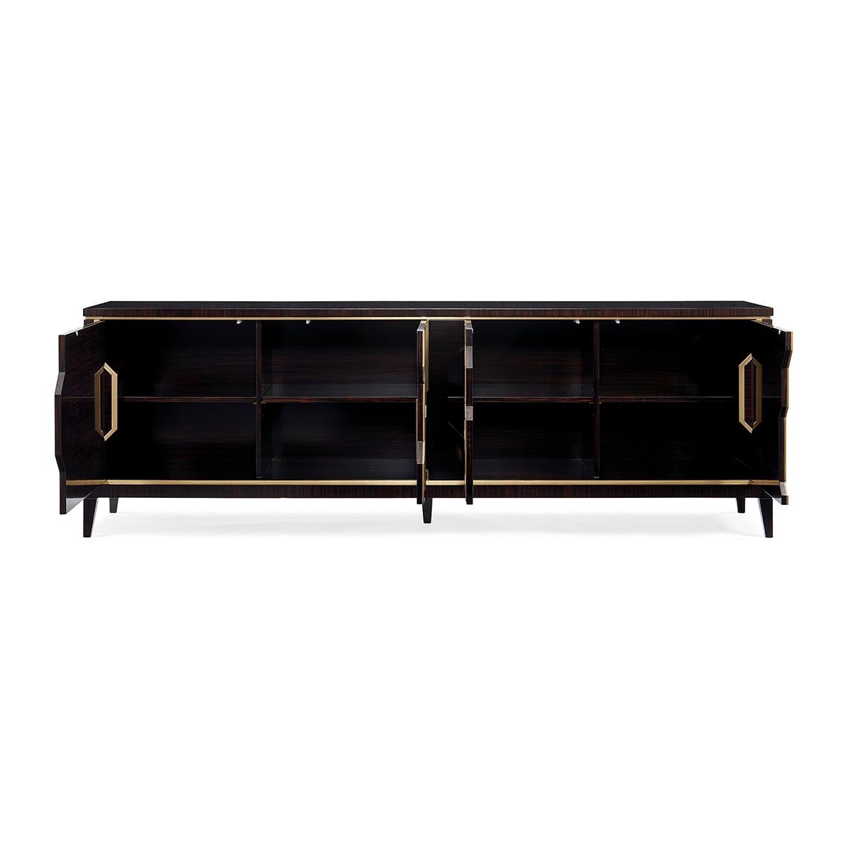 Asian Art Deco Inspired Long Credenza For Sale