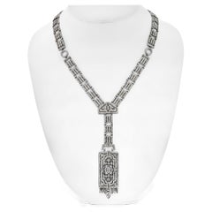 Art Deco Inspired Long Diamond Lavalier Necklace 18.52 Carat