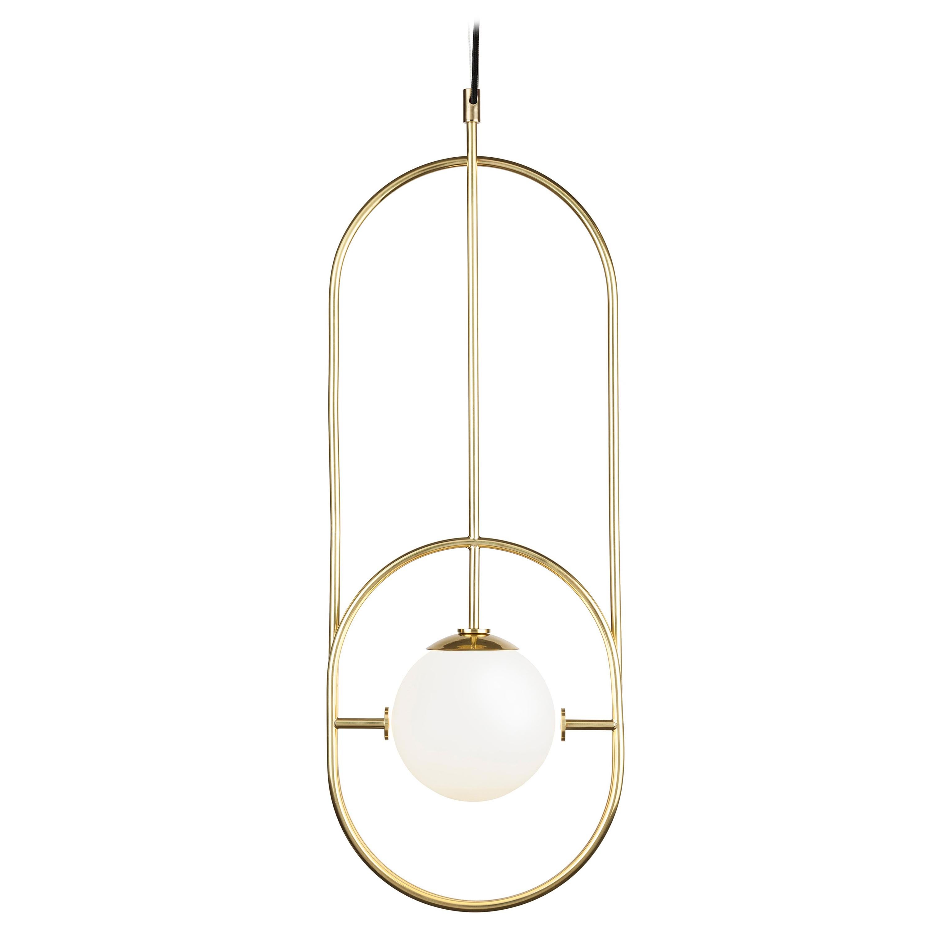 Art Deco inspired Loop I Pendant Lamp in Polished Brass Frosted Glass Handmade