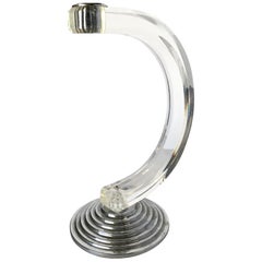 Art Deco Inspired Lucite and Chrome Candlestick Holder