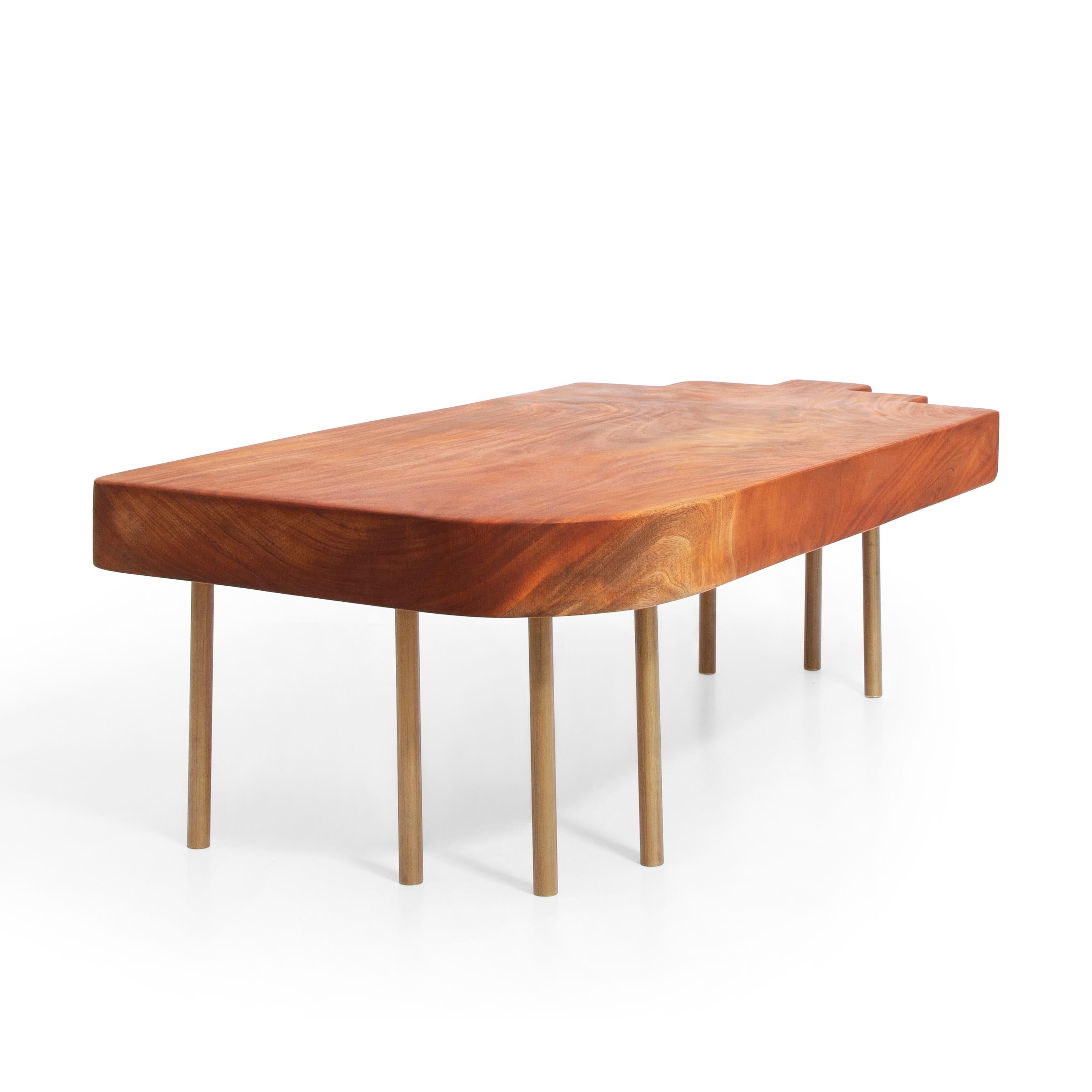 Hand-Crafted Arte Honor: Art Deco-Inspired Mahogany & Brass Coffee Table  For Sale