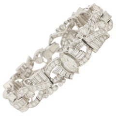 Art Deco Inspired Marquise and Baguette Diamond Bracelet in 18 Karat White Gold