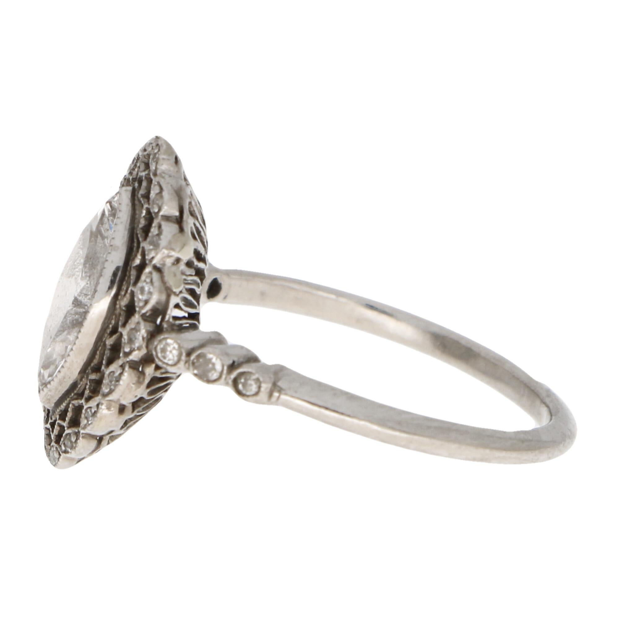 Women's or Men's Art Deco Inspired Marquise Cut Diamond Cluster Ring Set in Platinum