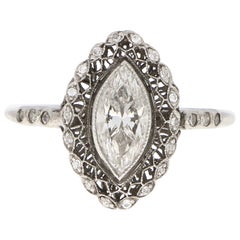 Vintage Art Deco Inspired Marquise Cut Diamond Cluster Ring Set in Platinum